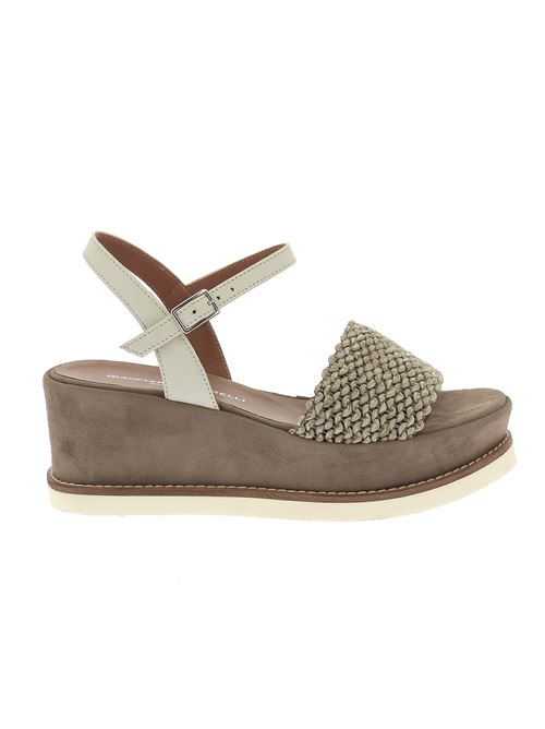 sandalo con zeppa da donna in pelle bianca e raffia tortora GIANMARCO SORELLI | 2162X